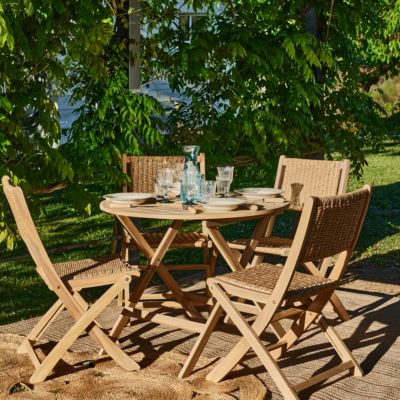 Table à manger de jardin ronde pliante 90cm de couleur claire en bois - Java Light