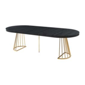 Table à manger extensible 2 à 12 personnes en MDF et acier - Noir et doré - FIRELA