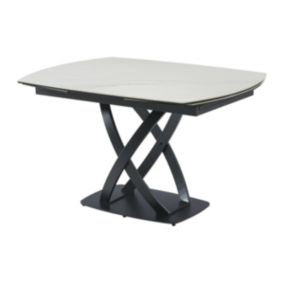 Table à manger extensible 4 à 8 personnes en céramique, verre trempé et acier inoxydable - Effet marbre blanc et Noir - LIOMELI de