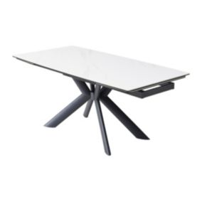 Table à manger extensible 6 à 10 personnes en céramique, verre trempé et métal - Effet marbre blanc et Noir - LIOMINA de Maison