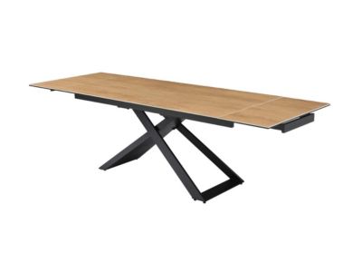 Table à manger extensible 6 à 10 personnes en céramique, verre trempé et métal - Naturel clair et Noir - XERENA de Maison Céphy