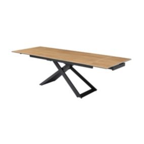 Table à manger extensible 6 à 10 personnes en céramique, verre trempé et métal - Naturel clair et Noir - XERENA de Maison Céphy