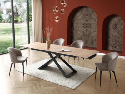 Table à manger extensible 6 à 10 personnes en céramique, verre trempé et métal - Naturel clair et Noir - XERENA de Maison Céphy