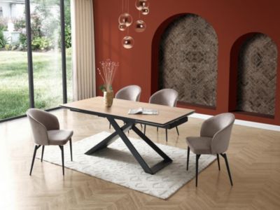 Table à manger extensible 6 à 10 personnes en céramique, verre trempé et métal - Naturel clair et Noir - XERENA de Maison Céphy