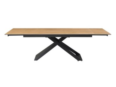 Table à manger extensible 6 à 10 personnes en céramique, verre trempé et métal - Naturel clair et Noir - XERENA de Maison Céphy