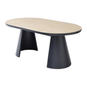 Table à manger extensible 6 à 10 personnes en MDF et métal - Naturel clair et Noir - KORIZEA