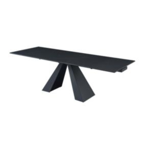 Table à manger extensible 6 à 10 personnes en verre trempé, céramique et métal - Effet marbre noir - LOZIPA de Maison Céphy