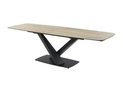 Table à manger extensible 6 à 10 personnes en verre trempé, céramique et métal - Naturel clair et Noir - MALATA de Maison Céphy