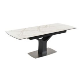 Table à manger extensible 6 à 8 personnes - Céramique, verre trempé et métal  - Effet marbre blanc et anthracite - COLBY de Maison