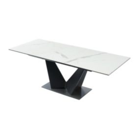 Table à manger extensible 6 à 8 personnes en céramique et métal - Effet marbre blanc et noir - OLETIA de Pascal MORABITO