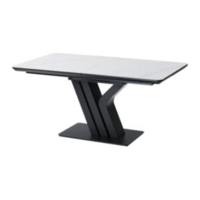 Table à manger extensible 6 à 8 personnes en céramique, MDF et métal - Effet marbre blanc et Noir - MERIANI