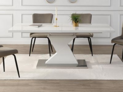 Table à manger extensible 6 à 8 personnes en MDF et acier inoxydable - Blanc - NOWATA