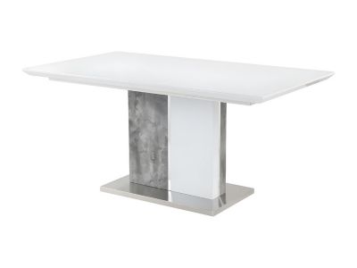 Table à manger extensible - 6 à 8 personnes - MDF - Coloris : Blanc laqué et béton - EREN
