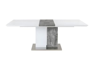 Table à manger extensible - 6 à 8 personnes - MDF - Coloris : Blanc laqué et béton - EREN