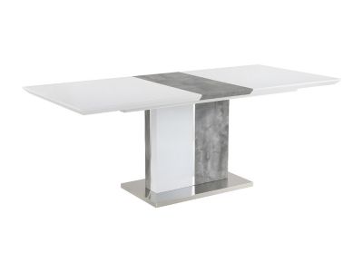 Table à manger extensible - 6 à 8 personnes - MDF - Coloris : Blanc laqué et béton - EREN