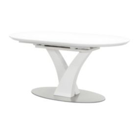 Table à manger extensible - 6 à 8 personnes - MDF et métal inoxydable - Blanc laqué - TALARA