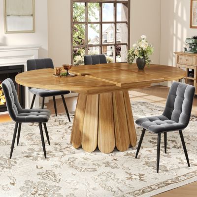 Table à manger extensible 6 places - en bois - Table ronde - 118-158 cm - Marron