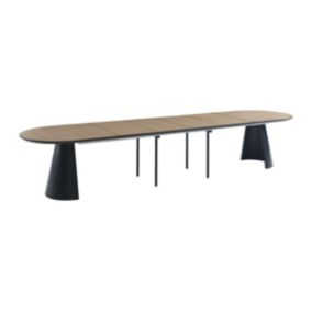 Table à manger extensible 8 à 14 personnes en MDF et métal - Naturel clair et Noir - FELANIO