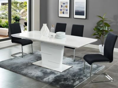 Table à manger extensible AMELLE - 6 à 8 personnes - MDF Laqué Blanc