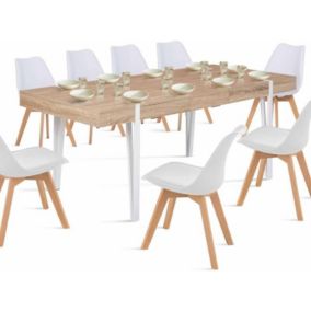 Table à Manger Extensible Bois Blanc - 6-10 Personnes - Pied épingle - Séjour Salon Cuisine