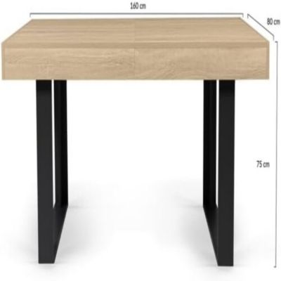 Table à Manger Extensible Bois Hêtre Pied Acier Noir 200cm 10pers Salle à Manger Cuisine