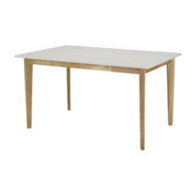 Table à manger extensible CARINE - 6 à 8 personnes - Hévéa massif et MDF - Blanc