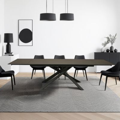 TABLE À MANGER EXTENSIBLE EN PIERRE OSIRIS / TABLE 180X90CM + 2 ALLONGES DE 50CM - 12 PERSONNES - NOIR EFFET MARBRE