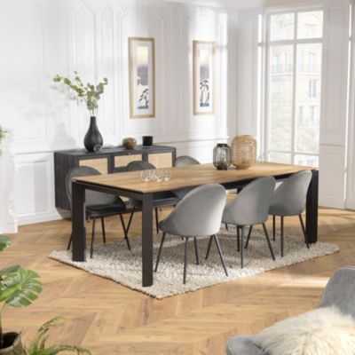 Table à manger extensible en teck recyclé pieds métal noir L320