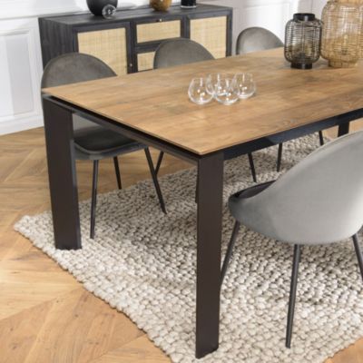 Table à manger extensible en teck recyclé pieds métal noir L320