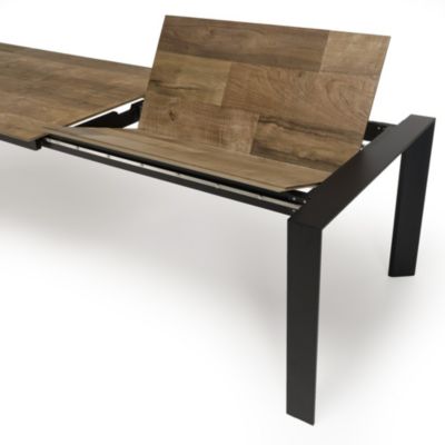 Table à manger extensible en teck recyclé pieds métal noir L320