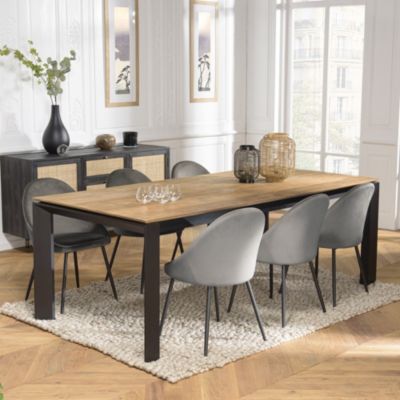 Table à manger extensible en teck recyclé pieds métal noir L320