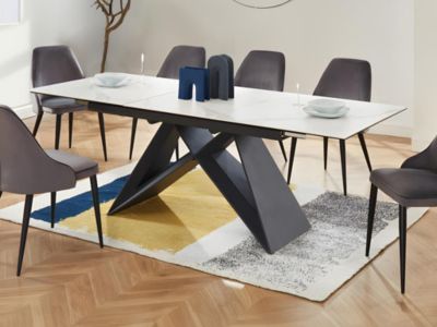 Table à manger extensible LIBSY - 6 à 8 personnes - Céramique et Métal - Blanc de Maison Céphy