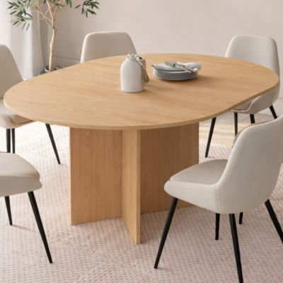Table à manger extensible ovale MARTHE 4-8 personnes bois façon hêtre 110-150 cm