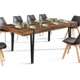 Table à Manger Extensible Rectangle  6-10 Personnes Bois foncé Pied épingle Noir 160-200 cm