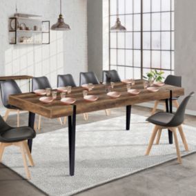 Table à manger extensible rectangle AUSTRIA 8-12 personnes bois pied épingle noir 200-240 cm