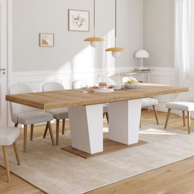 Table à manger extensible rectangle ELIAD 8-12 personnes bois et blanc 200-250 cm