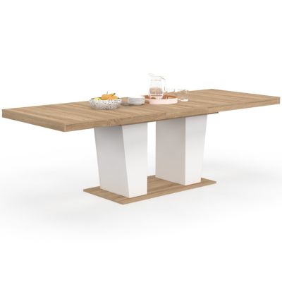Table à manger extensible rectangle ELIAD 8-12 personnes bois et blanc 200-250 cm