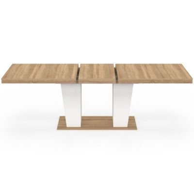 Table à manger extensible rectangle ELIAD 8-12 personnes bois et blanc 200-250 cm