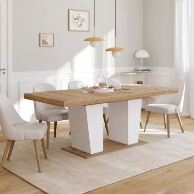 Table à manger extensible rectangle ELIAD 8-12 personnes bois et blanc 200-250 cm