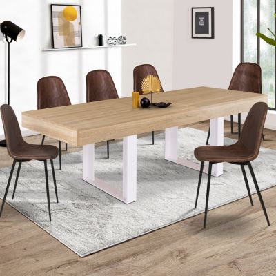 Table à manger extensible rectangle PHOENIX 4-8 personnes bois et blanc 160-200 cm