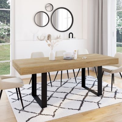 Table à manger extensible rectangle PHOENIX 4-8 personnes bois et noir 160-200 cm