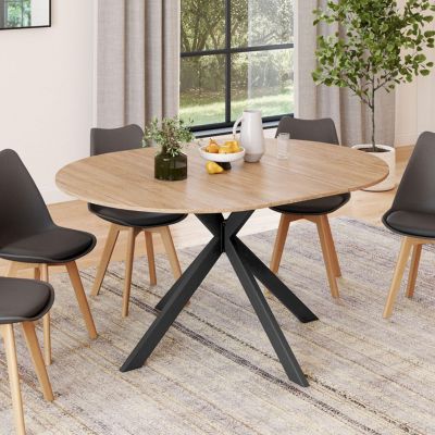 Table à manger extensible ronde ALIX 4-8 personnes pied araignée bois et noir 110-150 cm