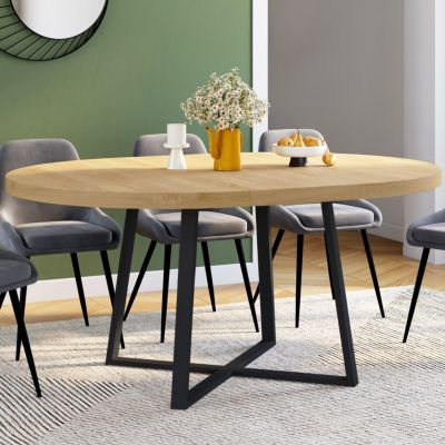 Table à manger extensible ronde SELMA 4-8 personnes bois et noir 110-150 cm
