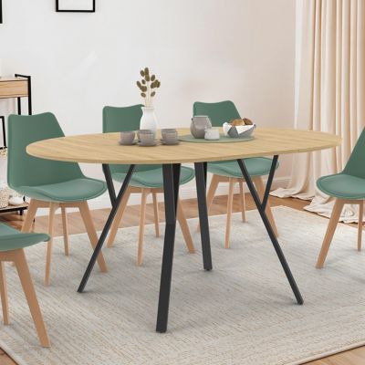 Table à manger extensible ronde YSEULT 4-8 personnes bois et noir design industriel  110-150 cm