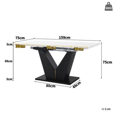 Table à Manger Extensible - Table de Cuisine Moderne avec Plateau Blanc et Pieds en V Noirs pour Salon ou Bureau - MDF Blanc