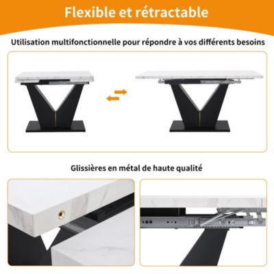 Table à Manger Extensible - Table de Cuisine Moderne avec Plateau Blanc et Pieds en V Noirs pour Salon ou Bureau - MDF Blanc