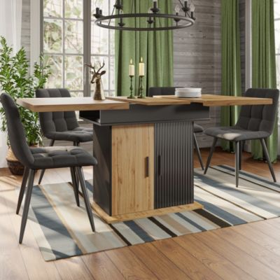 Table à Manger Extensible - Table Multifonction Salle à Manger, Meuble Compact en MDF/Métal, 110-140x80x75 cm, Noir/Bois Naturel