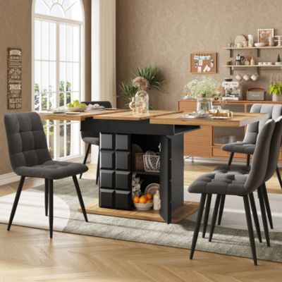 Table à Manger Extensible, Table Pliable 4-6 pers, Étagères, Casier à Bouteilles, MDF et Métal, 110-140x80x75 cm, Noir