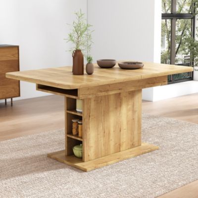 Table à Manger Extensible, Table Rectangulaire Multifonction avec Rangement, design Moderne en Bois et Métal, Couleur Naturelle