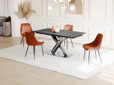 Table à manger extensible THYLIA - 6 à 8 personnes - Céramique et Métal - Effet marbre noir